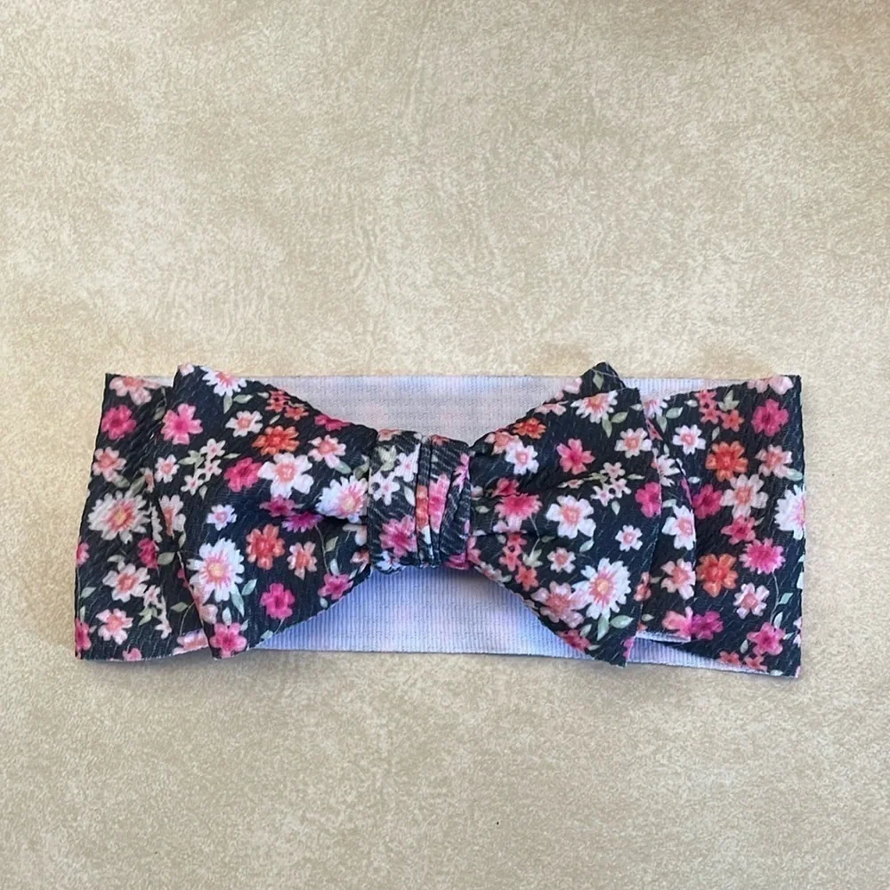 Black Pink Floral Bow Infant Toddler Girls Headband NWOT